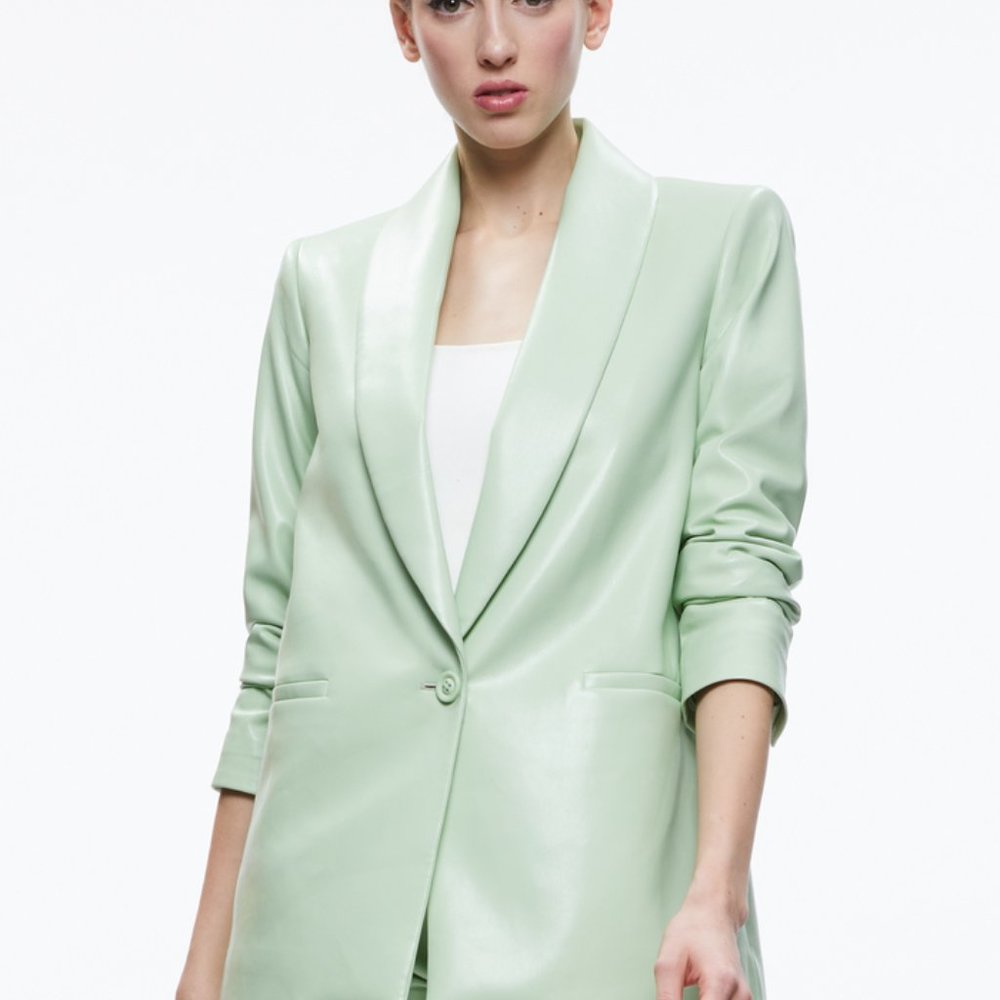 Alice + Olivia DENNY VEGAN LEATHER SHAWL COLLAR BLAZER